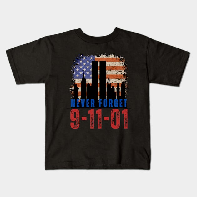 retro Never Forget 911 New York World Trade center Anniversary Kids T-Shirt by Shean Fritts 